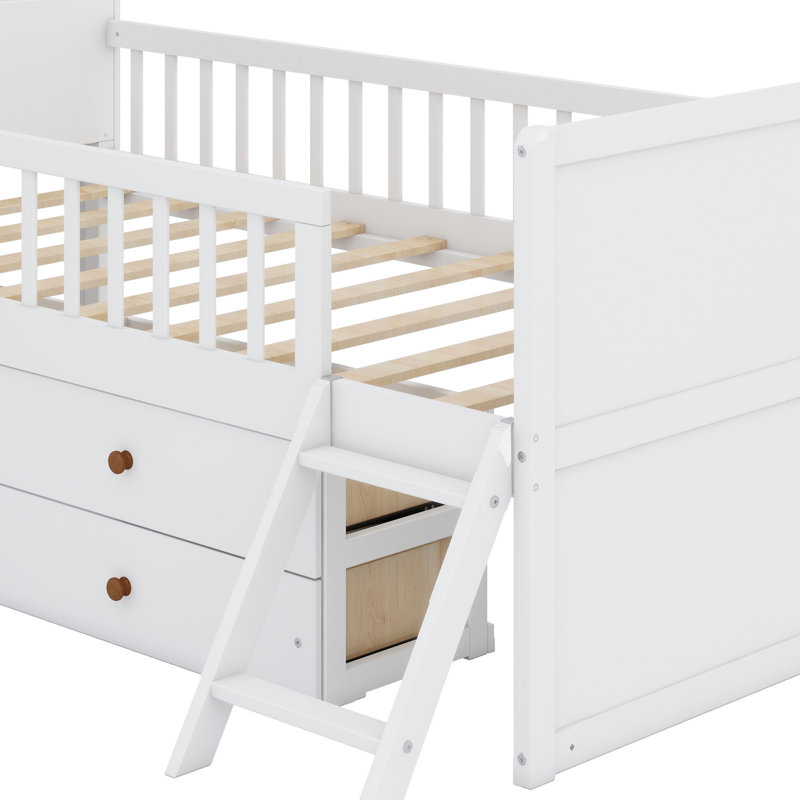 Structure de lit plateforme en bois avec tiroirs de rangement, lit plateforme avec tête de garde-corps et échelle