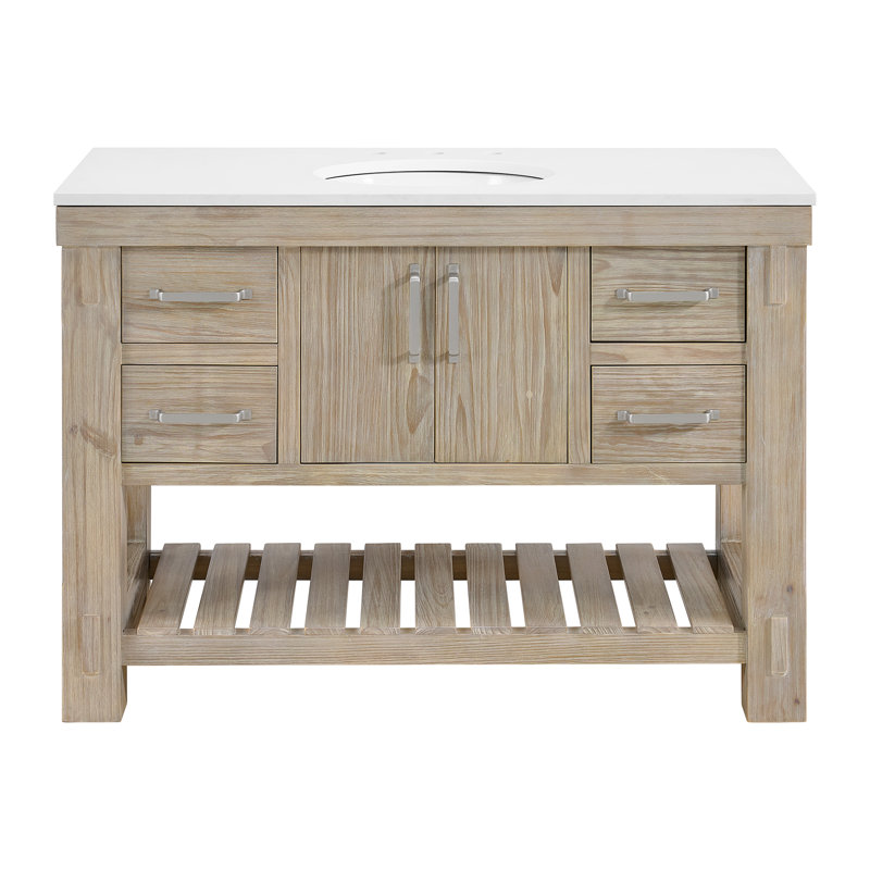 Bromley 48" Single Bathroom Vanity with Quartz Top, White Washed Pine