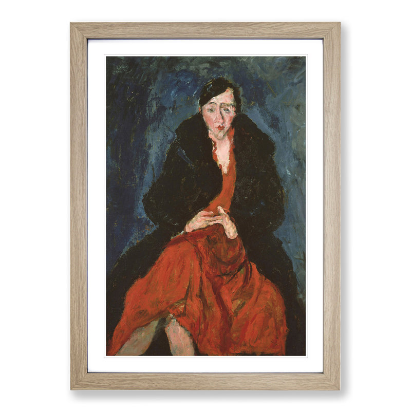 Woman in Red by Chaim Soutine - Picture Frame Painting, 65cm H x 48cm W x 2cm D, Oak Framed