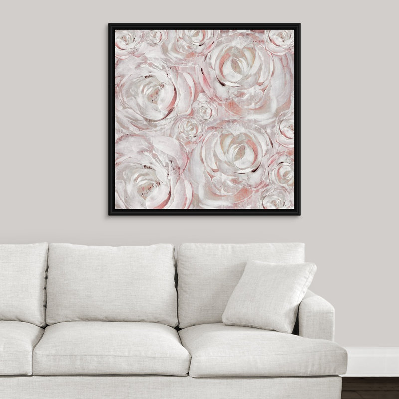 « rosé double iii », peinture sur toile, H 37,7 po x l 37,7 po, Reproduction avec cadre flottant, Noir
