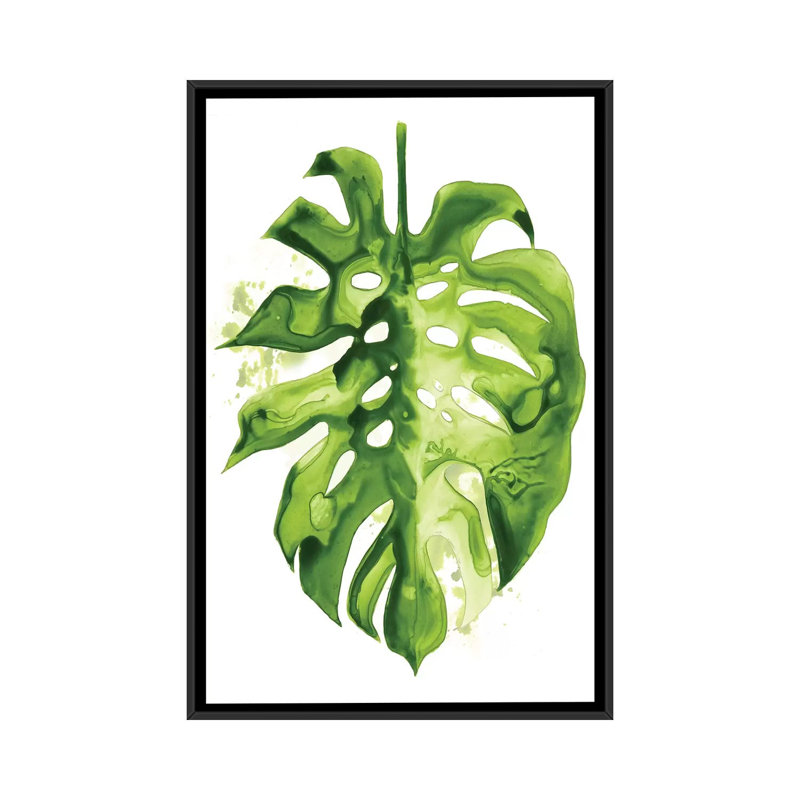 «Monstera II», reproduction sur toile, Toile avec cadre noir, Pas de tapis, H 48 po x l 32 po x P 1,5 po