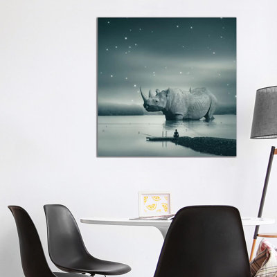 Rhino Zen Grey Blue by Soaring Anchor Designs - Wrapped Canvas Print
