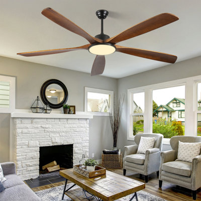 Ventilateur de plafond 72 pouces avec télécommande et lumière avec gradation tricolore, 5 pales en bois réversibles, jardin moderne, patio, maison de campagne, salon et chambre à coucher