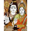 19 "Shiva et Parvati sur Kailash Mountain, couleur naturelle sur panneau de bois avec incrustations - Art mural traditionnel indien spirituel traditionnel