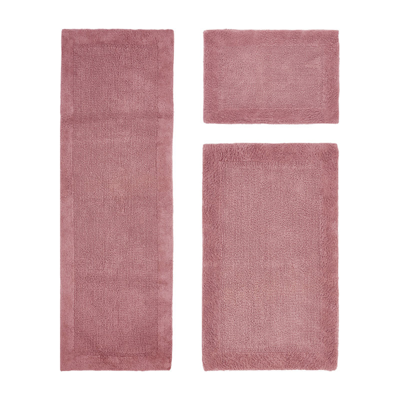 Merkel 100% Cotton 2370 GSM Tufted Reversible 3-Piece Bath Rug Set – Ultra Soft, Highly Absorbent, Machine Washable, OEKO-TEX Certified, Ideal for Shower, Bathtub & Vanity, Pink