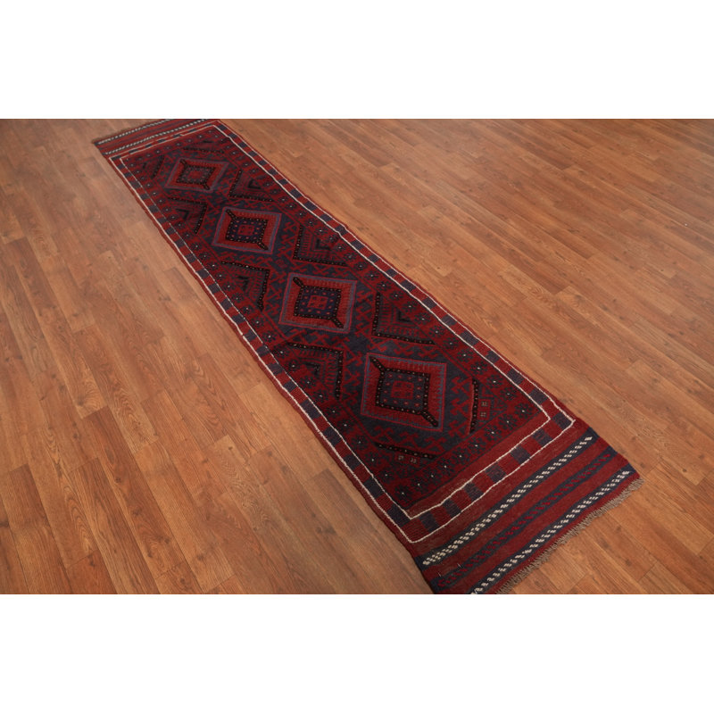 Tapis de couloir rouge en laine de conception unique 8 pi 7 po x 2 pi 0 po