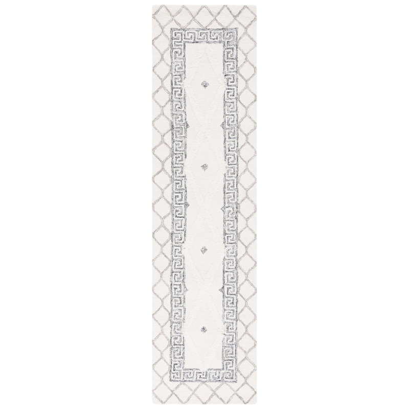 Aalam Hand Tufted Wool/Cotton Geometric Rug in Ivory/Black, Runner 2'3" x 9'