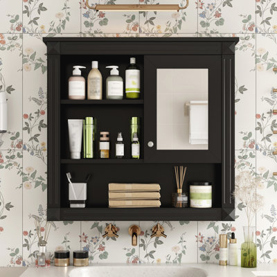 Armoire murale de salle de bain 32 po avec miroir, armoire à pharmacie murale avec 4 tablettes, armoire de rangement avec porte à miroir et tablettes réglables