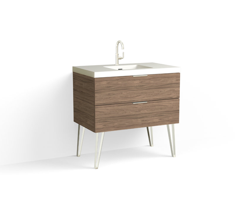 Avila 36" W Freestanding Single Bathroom Vanity with Dawson Leg, Gloss White/Single, Nocino, Satin Nickel