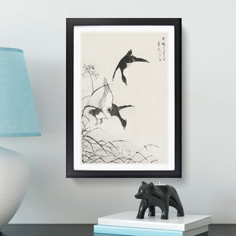 Two Ducks by Numata Kashu - Picture Frame Painting Print, Black Framed, 87cm H x 62cm W x 2cm D