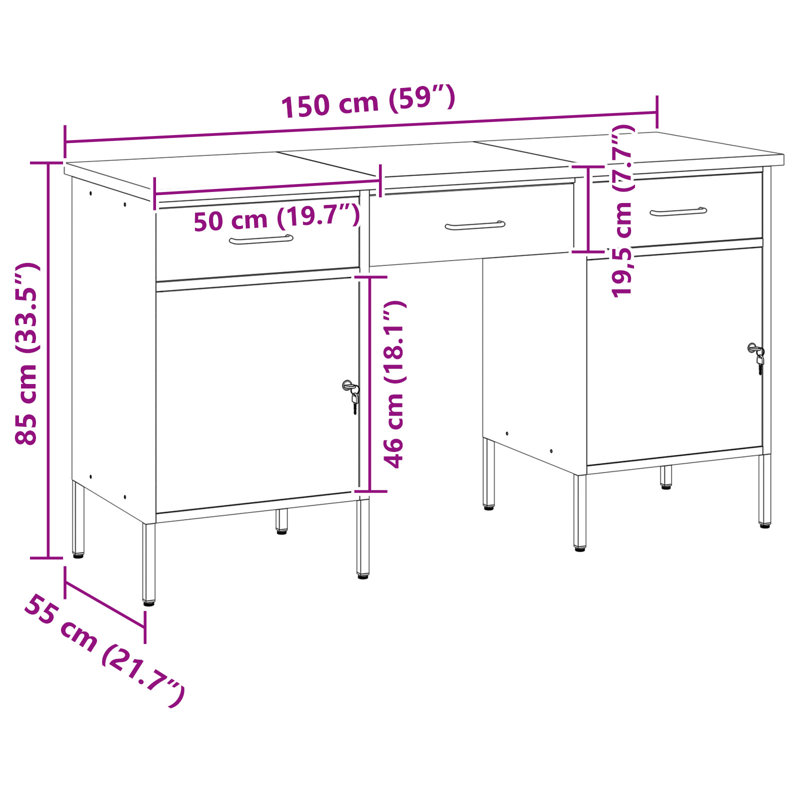 Work Cabinet with Drawer with Lock, Black