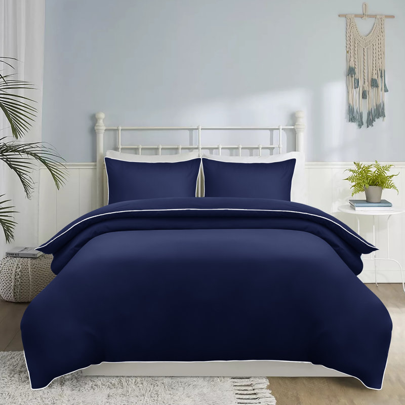 Piping Duvet Cover Set, Navy, Single