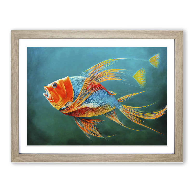 XH1022-3876X Fish Portrait Vol.5 1 Piece Single Picture Frame Painting, 25cm H x 34cm W x 2cm D, Oak