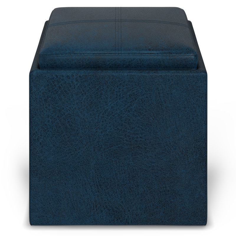 Rockwood 17"W Upholstered Vegan Leather Contemporary Square Storage Cube Ottoman with Flip-Over Tray, Assembled
