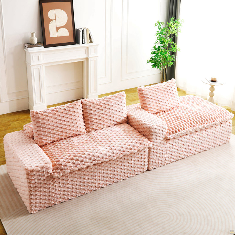 Canapé polyvalent en velours Turtle, Rose, Orienté à droite