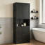 Black Steel Kitchen Pantry Storage Cabinet With Large Countertop, Adjustable Shelves And Hooks