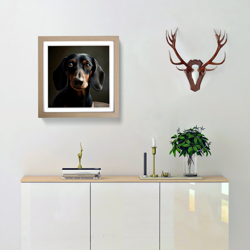 Dachsund Realism No.1 - Framed Print, Oak