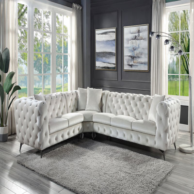 Beige Fabric Sectional Sofa W/4 Pillows