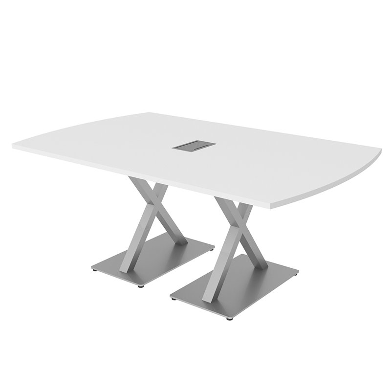 Table de conférence Pavert Arc Unité électrique, H 30 po x l 72 po x P 48 po, Blanc classique, Argent