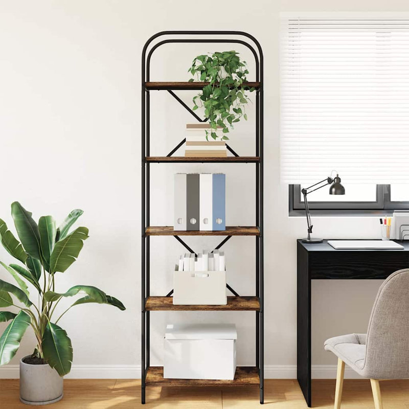Bookshelf Engineered wood Modern Freestanding Bookshelves Organizer, Smoked Oak, (5 Shelves) 183cm. H x 60cm. W x 30cm. D