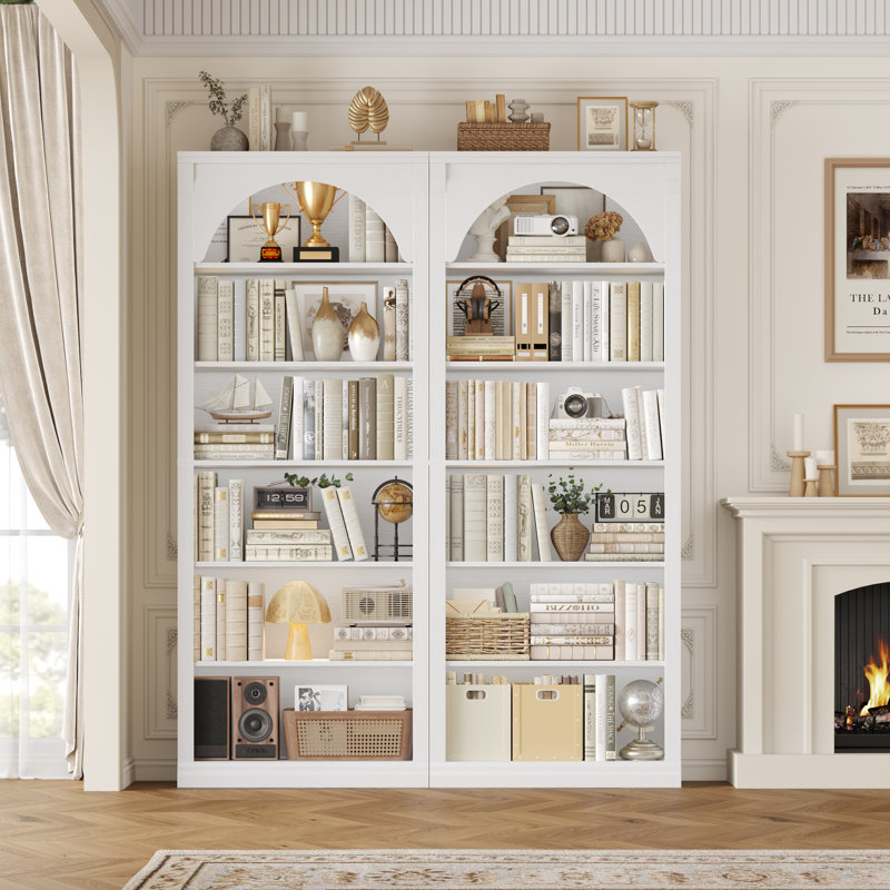 Ensemble de 2 bibliothèques à 6 niveaux de 72,3 po x 29,5 po x H 72,3 po avec tablettes épaisses, Blanc