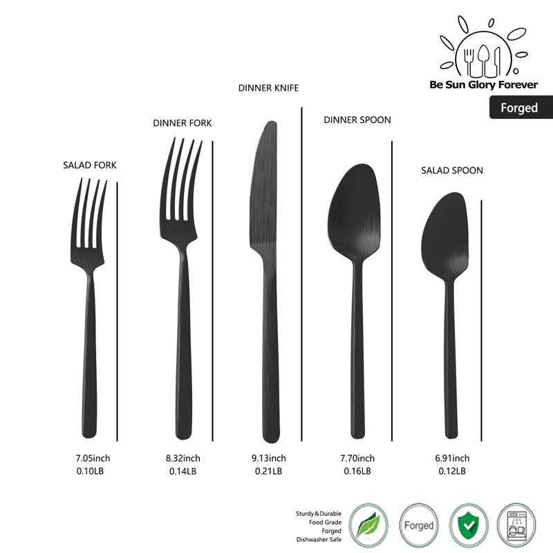 Ensemble de couverts en acier inoxydable 20 pièces, forgé avec des couteaux dentelés pour faciliter la coupe, lavable au lave-vaisselle