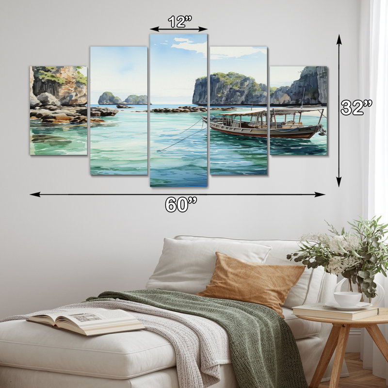 Îles Phi Phi III - reproduction d'art nautique et plage - 5 panneaux