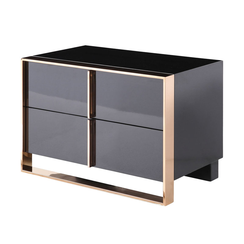 Table de chevet Caer, 2 tiroirs, acier inoxydable moderne or rose, noir