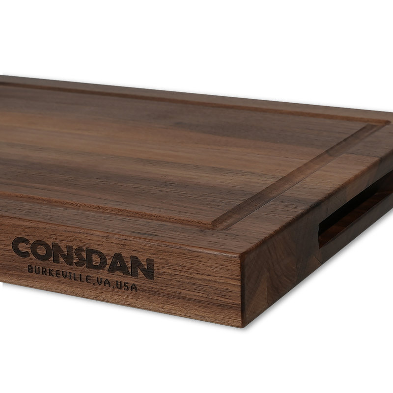 CONSDAN Black Walnut Butcher Block Cutting Board with Inner Handles