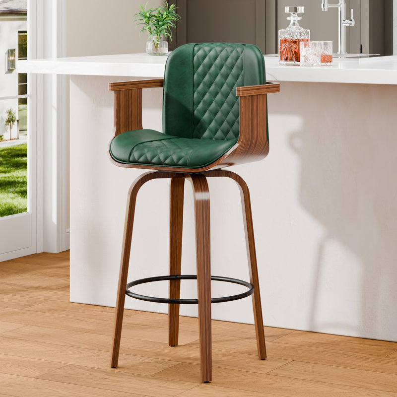 26'' High-back Swivel Bar Stool With Footrest, Green, 1