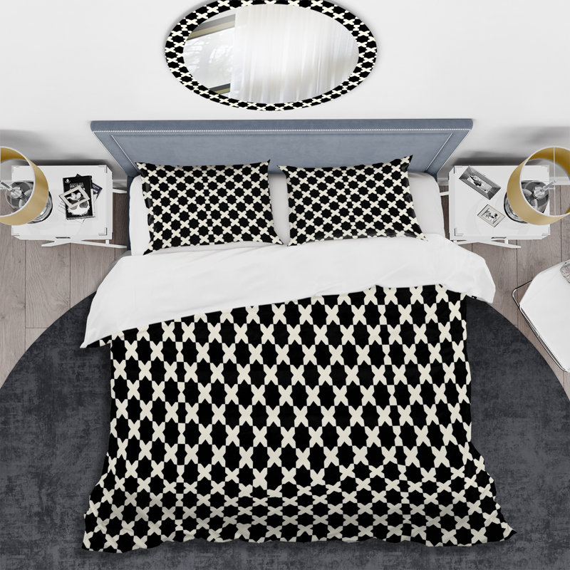 Ensemble de housse de couette moderne noir Houndstooth IV - moderne, Housse de couette très grand et 2 très grandes t