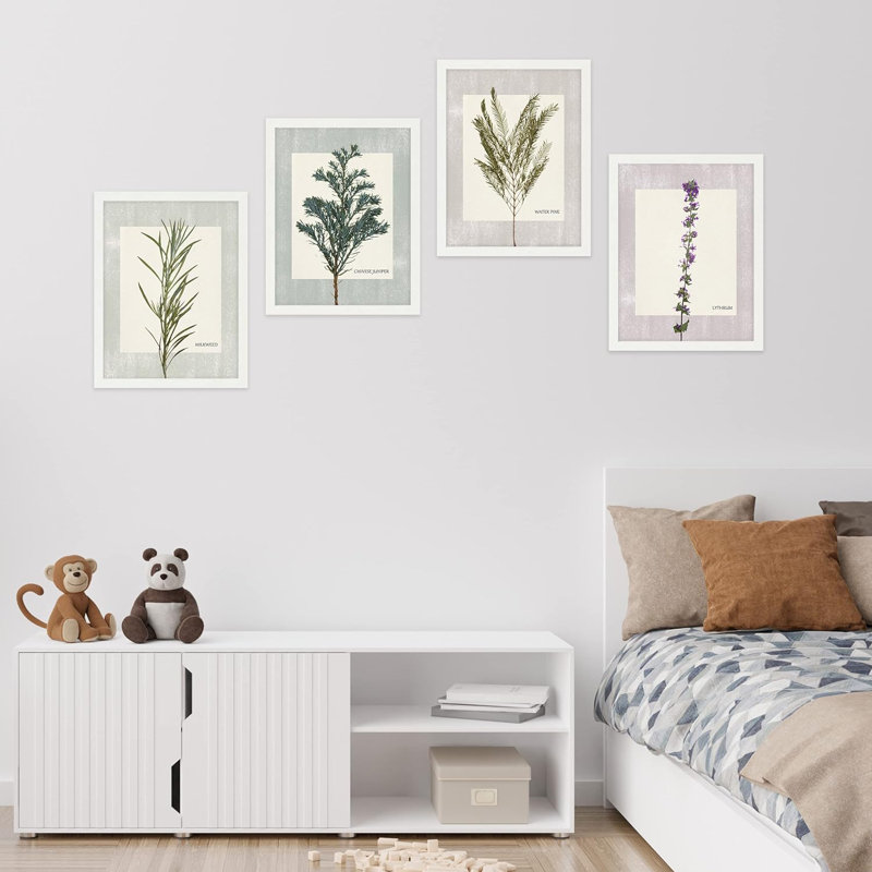 Ensemble de 4 reproductions murales encadrées de fleurs sauvages encadrées sur papier, encadrées sur papier, Blanc