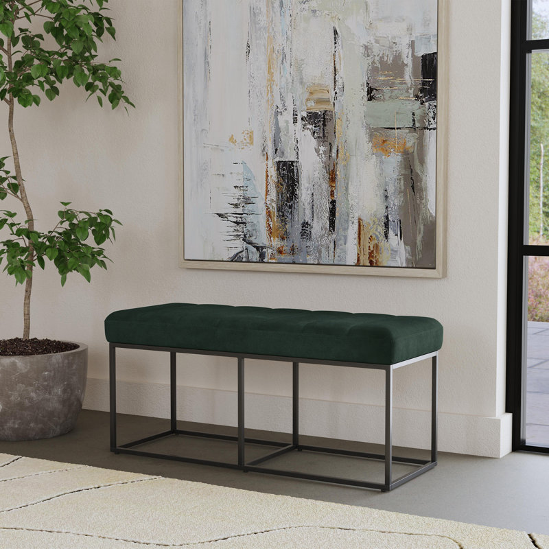 Xzavien Faux Leather Upholstered Bench, Dark Green