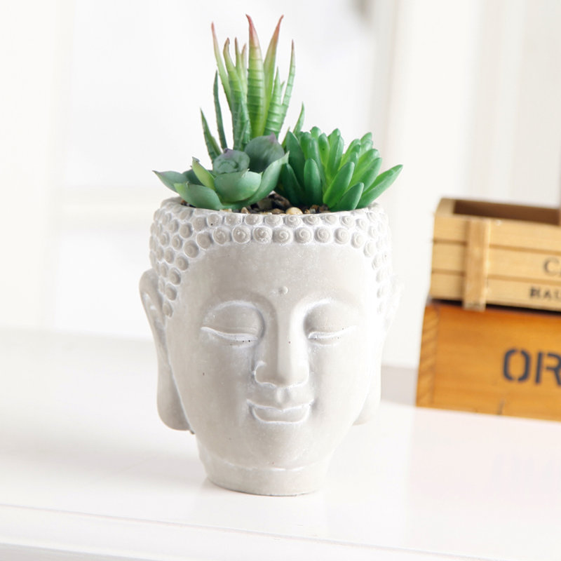 8 " H Faux Succulent Plant in Cement Decorative Vase
