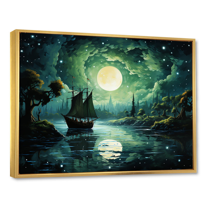 Reproduction d'art sur toile Moonlight, Cadre flottant doré, H 16 po x l 32 po x P 1 po