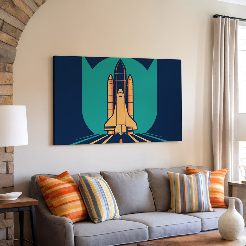 Toile, une élégante conception de navettes spatiales stylisées domine le centre de l'art mural, H 11 po x l 14 po