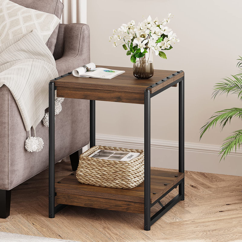 19.6'' W Metal Nightstand, Brown