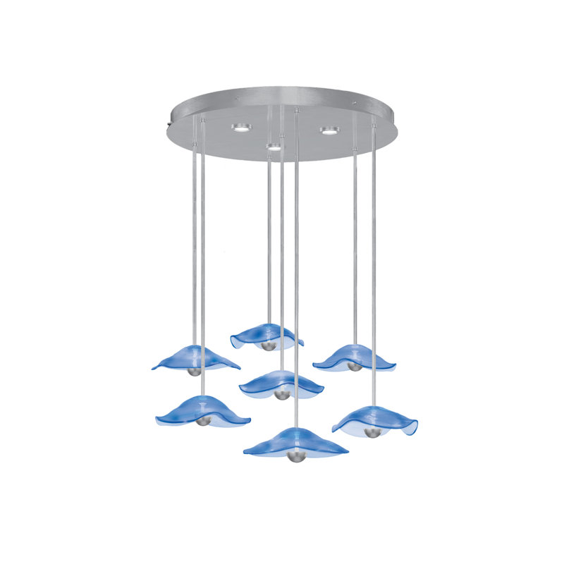 Luminaire suspendu rond l 43 po Embark, Bleu, Feuille d'argent standard