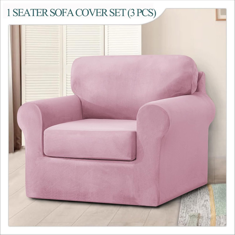 Sofa Cover With Separate Seat Cushions And Backrests Stretch Velvet Sofa Slipcover Couch Covers Furniture Protector Split Combined (Navy Blue,Large 1 Seat Set 3 PCS)