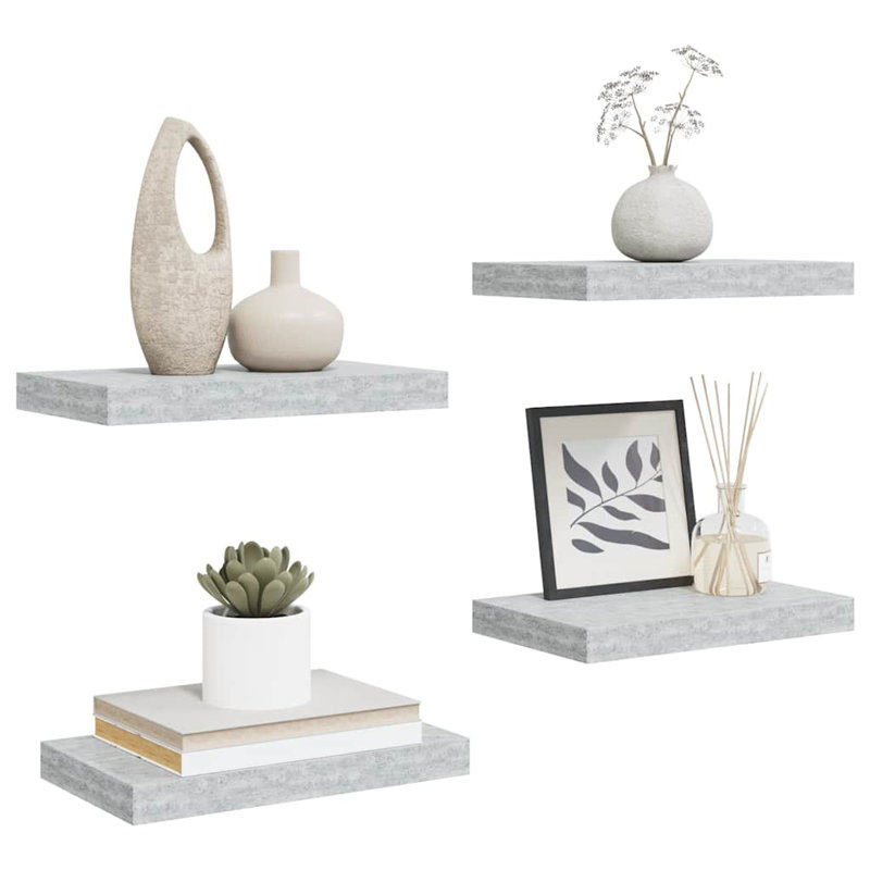 Wall Shelf  Wall Mounted Display Shelf for Photo Frame Set of 4, 1.5" H x 15.7" W x 9.1" D, Concrete Gray, 4