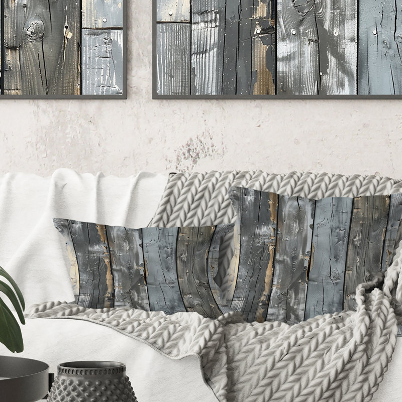 Coussin décoratif gris en bois vieilli - transitionnel, H 16 po x l 16 po