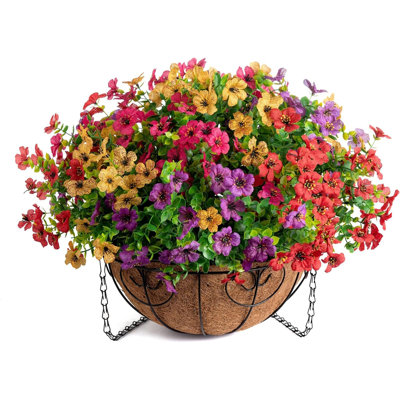 Artificial Faux Hanging Plants Flowers Basket for Summer Outdoor Outside Decoration