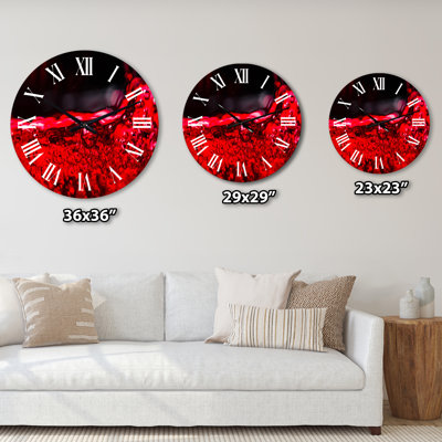 Red Wine On Black - Food & Beverage Round Metal Clock