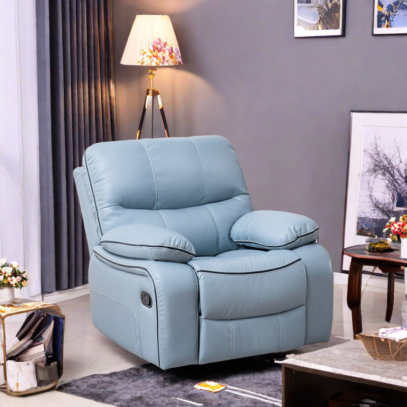 Fauteuil inclinable pivotant en similicuir Tajmir, Bleu clair