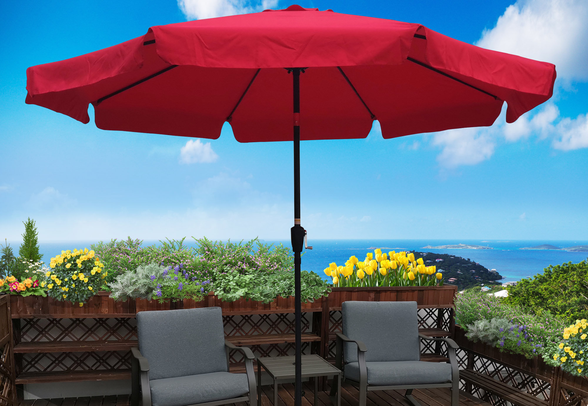 Latitude Run 10Ft Patio Umbrella Market Round Umbrella Outdoor Garden  Umbrellas With Crank And Push Button Tilt For Garden Backyard Pool Shade ...