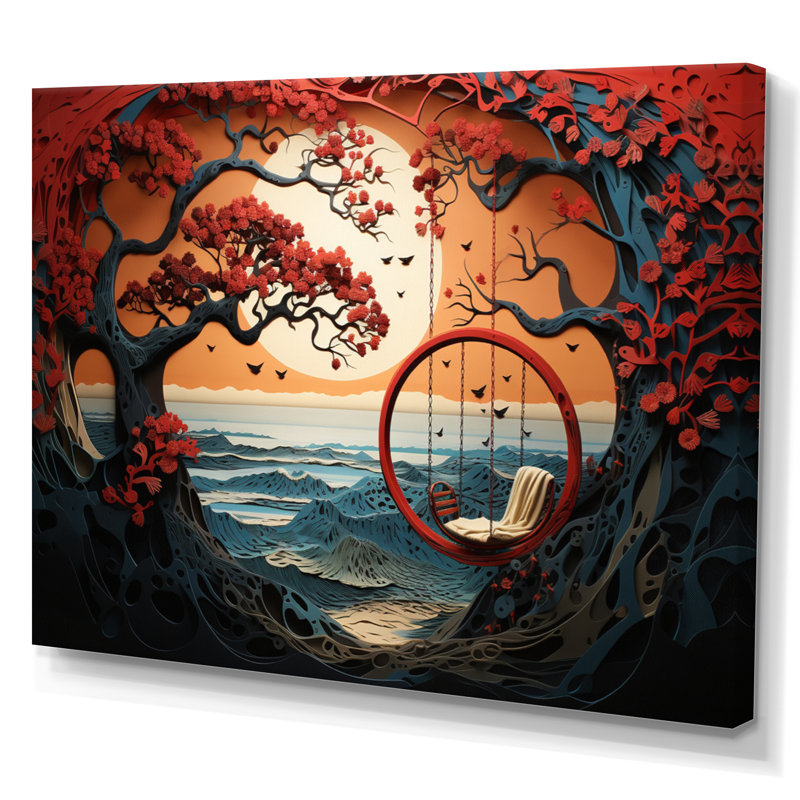 «Japon Seaside Swing Papercut III», reproduction sur toile, Toile tendue, 34" H x 44" W