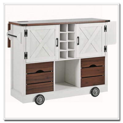 54" Farmhouse Kitchen Island With Drop Leaf, Power Outlet, Kitchen Storage Cart With 2 Doors, 2 Drawers, Rolling Kitchen Island On 4 Large Wheels With by Red Barrel Studio