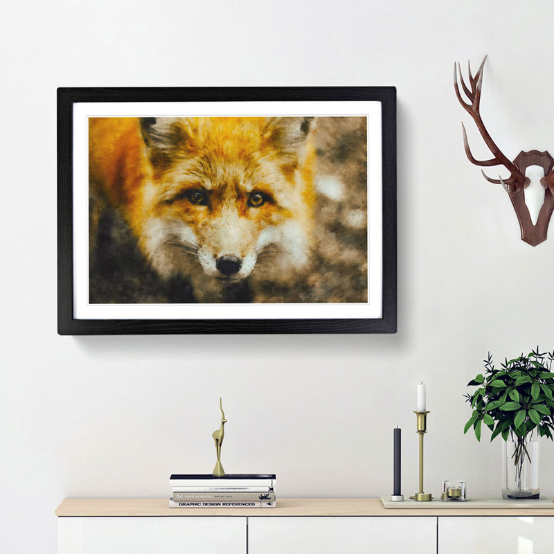 Curious Fox - Picture Frame Graphic Art Print, Black Framed, 33cm H x 45cm W x 2cm D