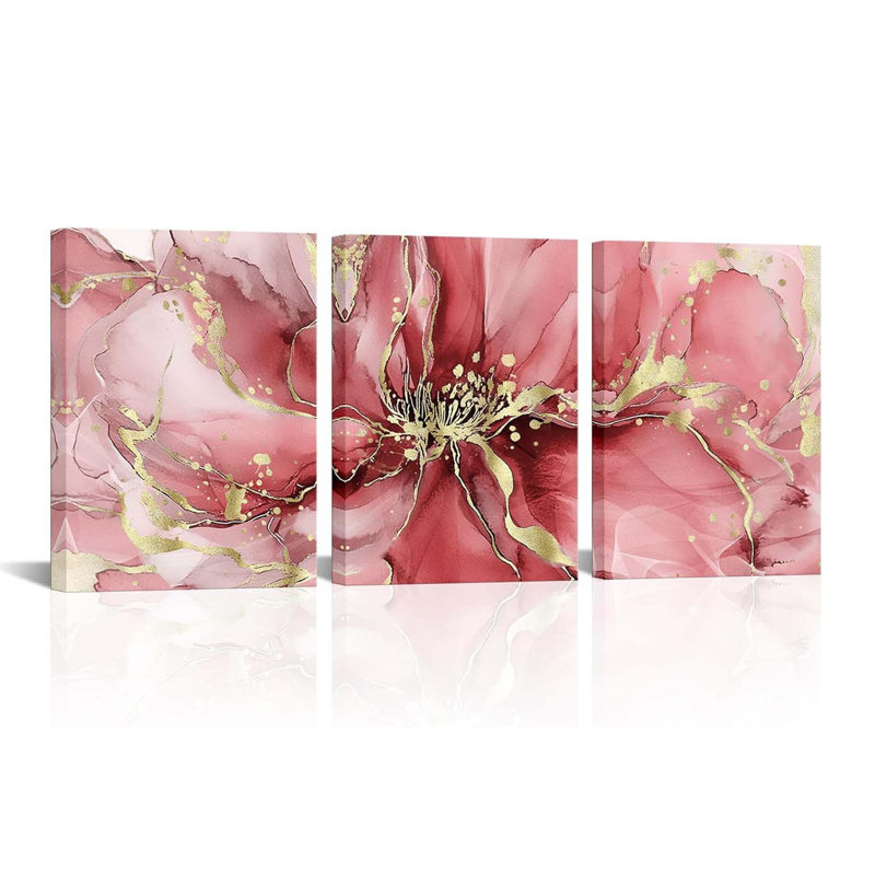 3 Piece Wrapped Canvas Print, Pink