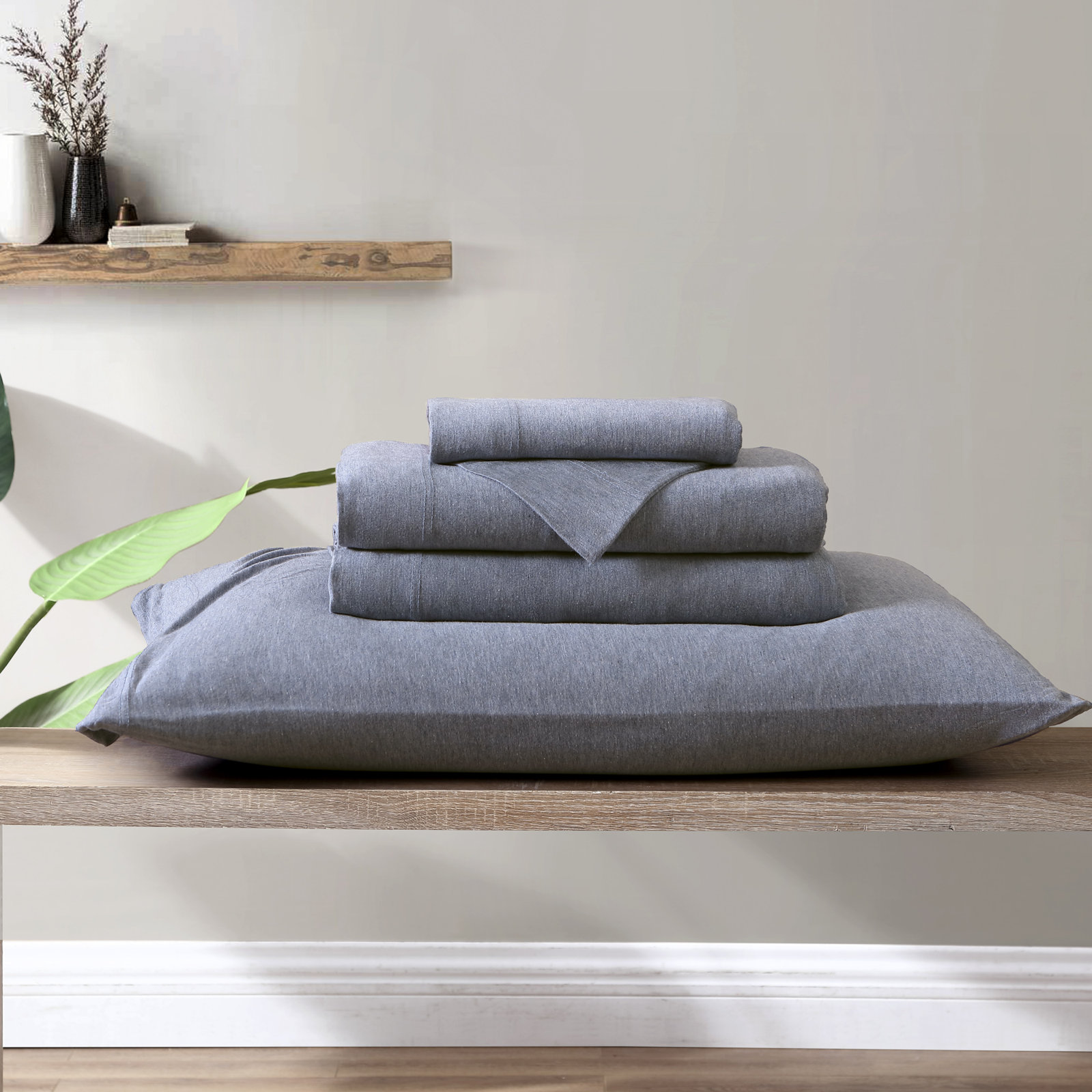 Fransen Sheet Set, Twin Sheet Set with 2 Pillowcases, Heather Blue